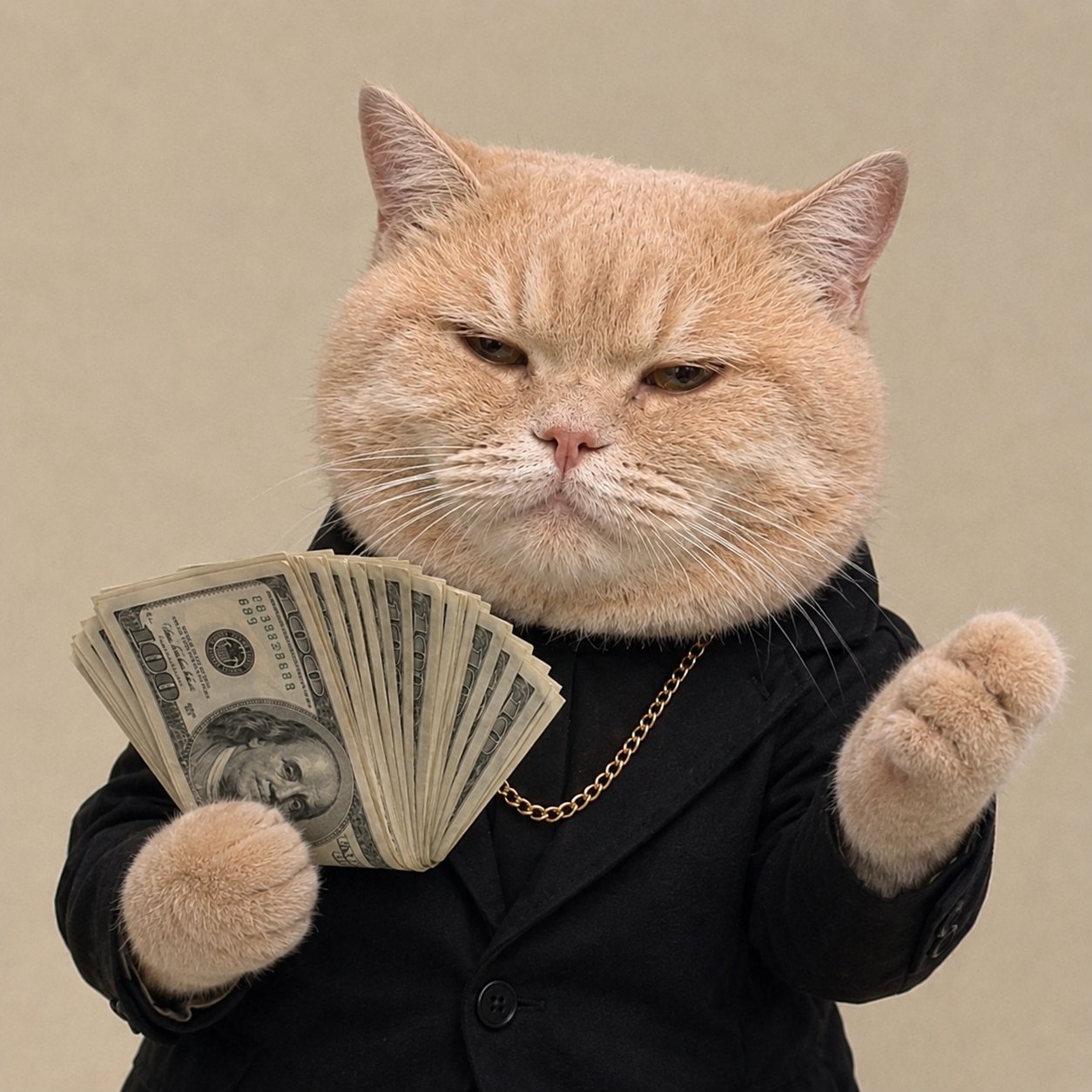 Suited cat fanning cash