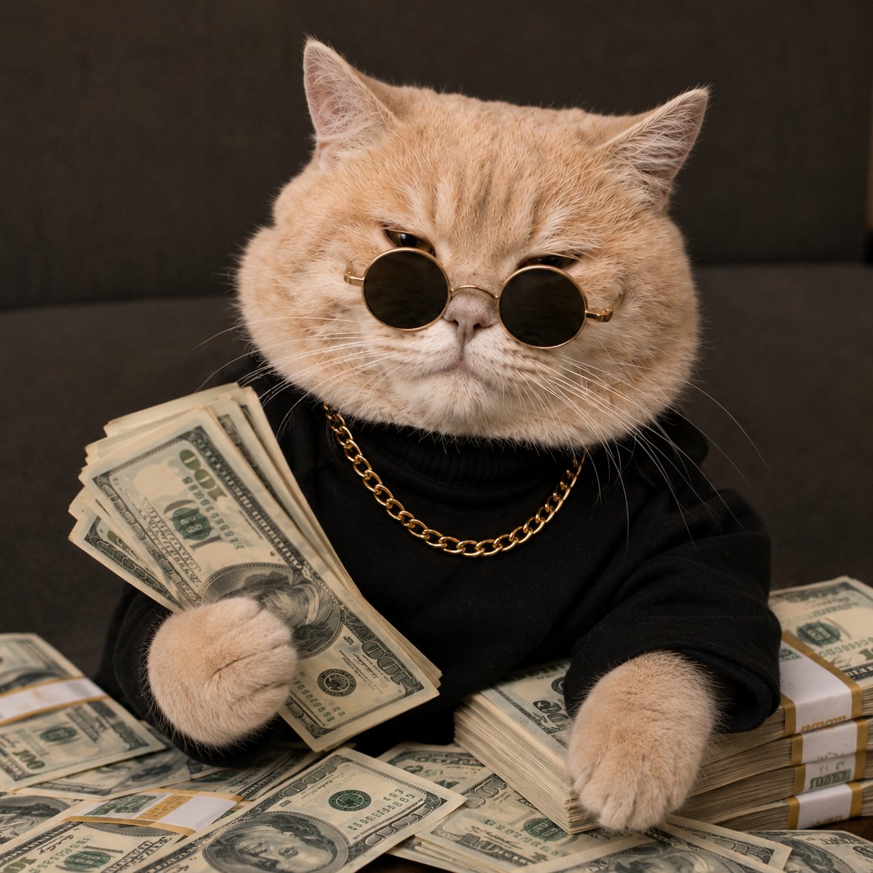 Fat cat with shades and cash