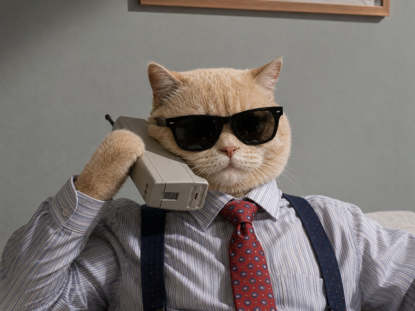 80s cat with shades and brick phone