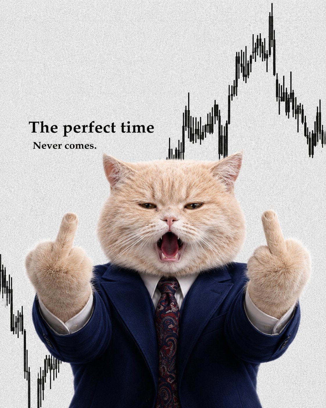 Cat double middle finger with candle chart